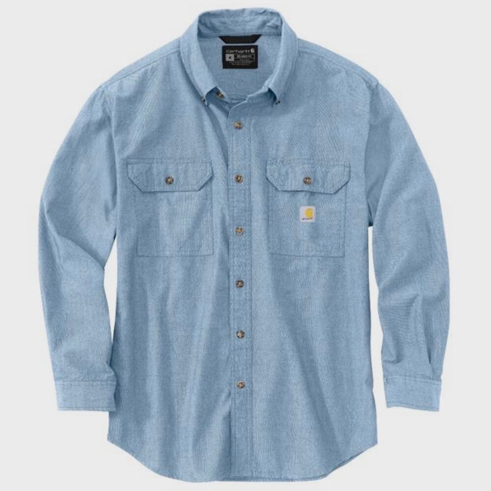 CARHARTT | Loose Fit Midweight 100% Cotton Long-Sleeve Shirt Button Blue | Large